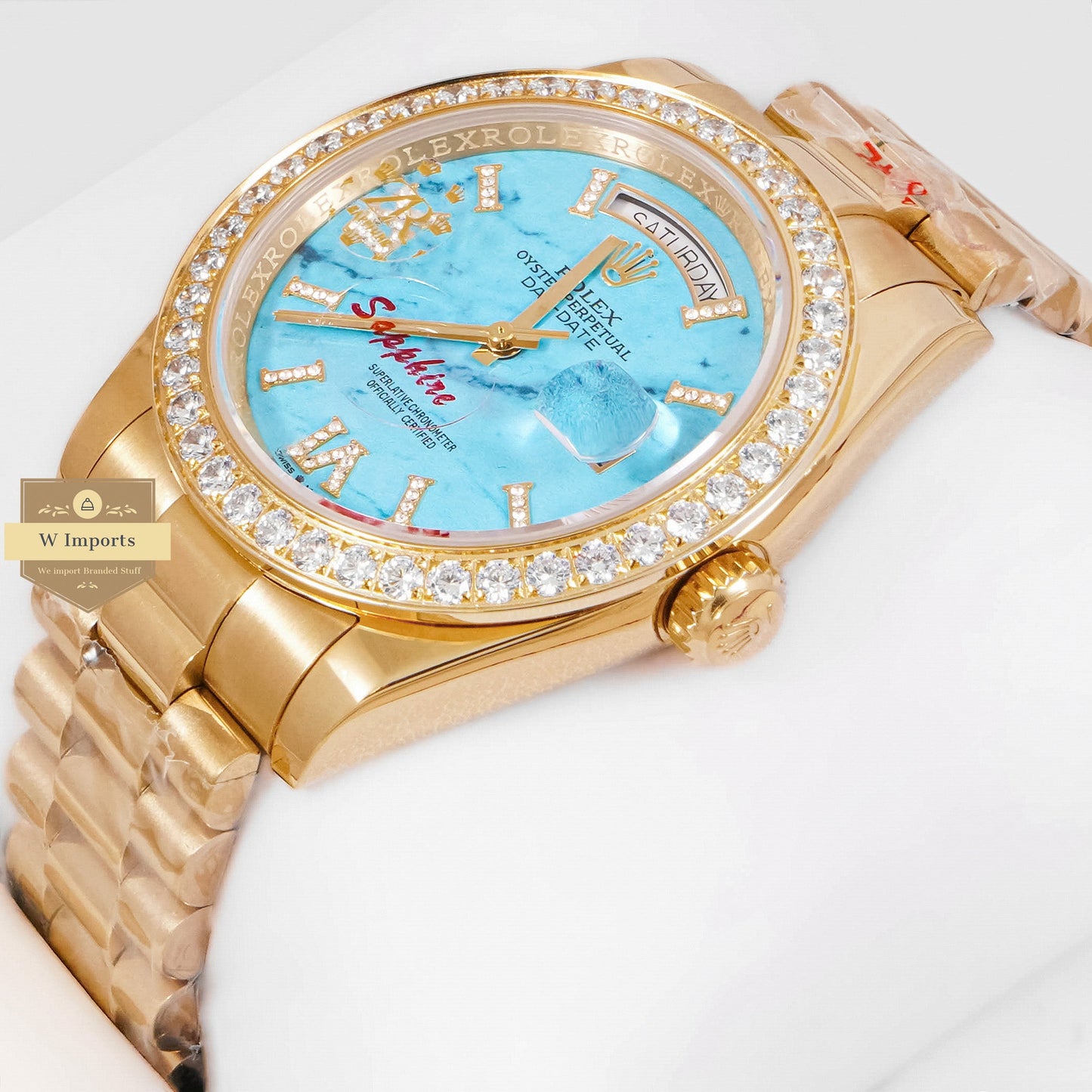 LATEST COLLECTION 40 YELLOW GOLD WITH BLUE DIAL STONE BEZEL AUTOMATIC WATCH ZR FACTORY