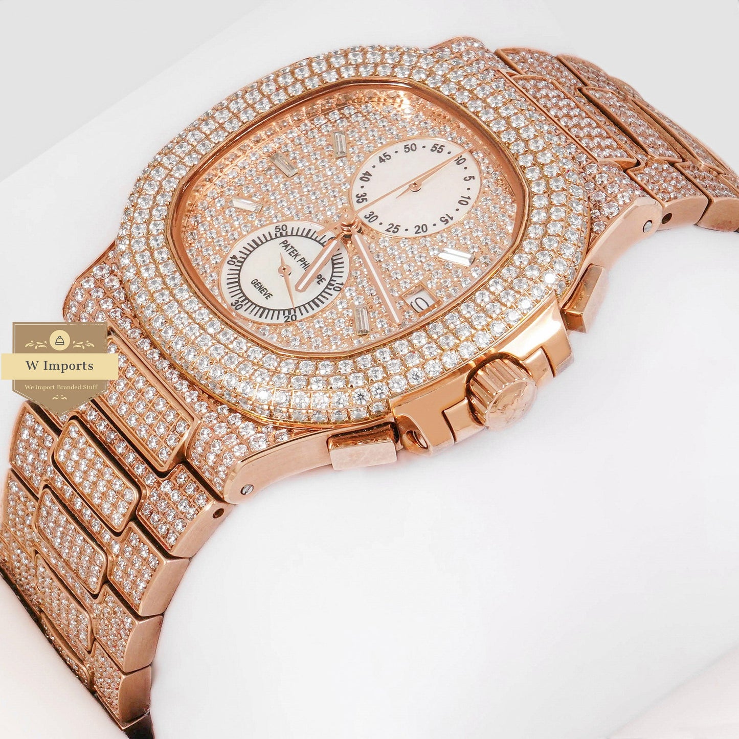 LATEST COLLECTION CHRONOGRAPH ALL ROSE GOLD STONE WATCH