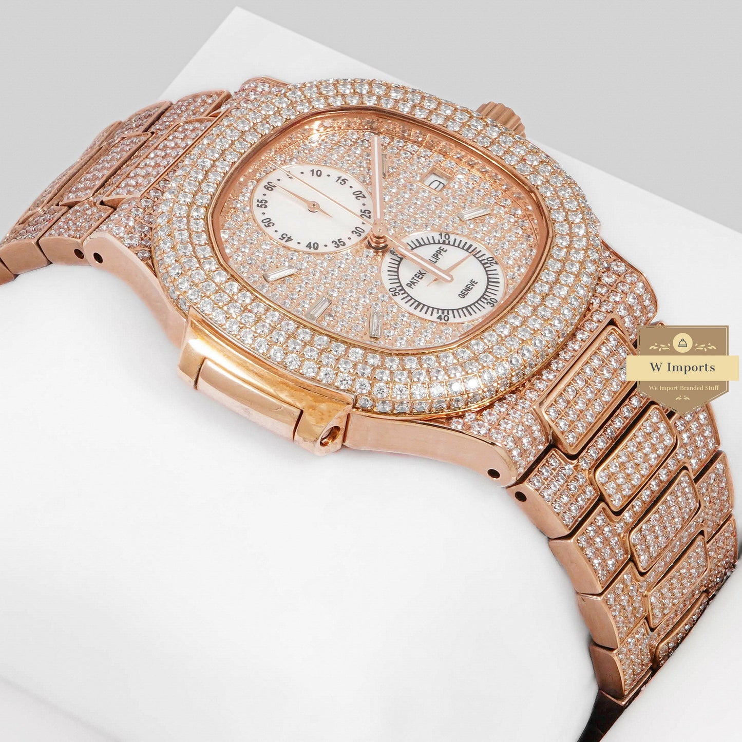 LATEST COLLECTION CHRONOGRAPH ALL ROSE GOLD STONE WATCH