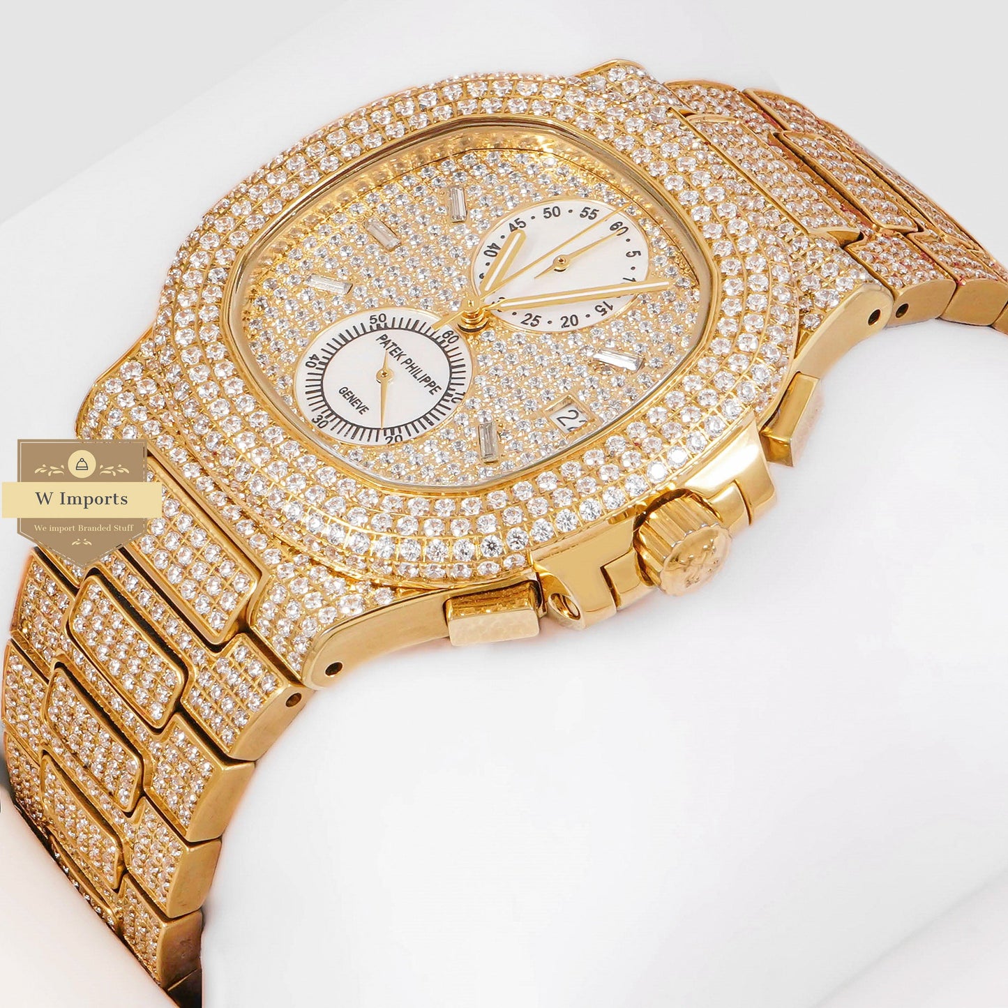 LATEST COLLECTION CHRONOGRAPH ALL YELLOW GOLD STONE WATCH
