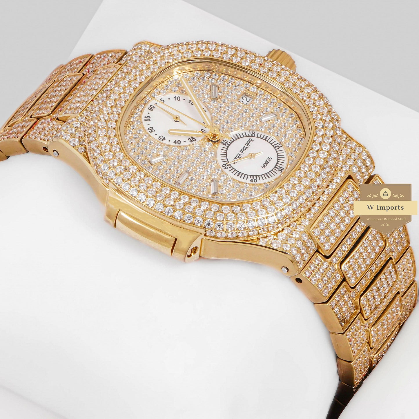 LATEST COLLECTION CHRONOGRAPH ALL YELLOW GOLD STONE WATCH