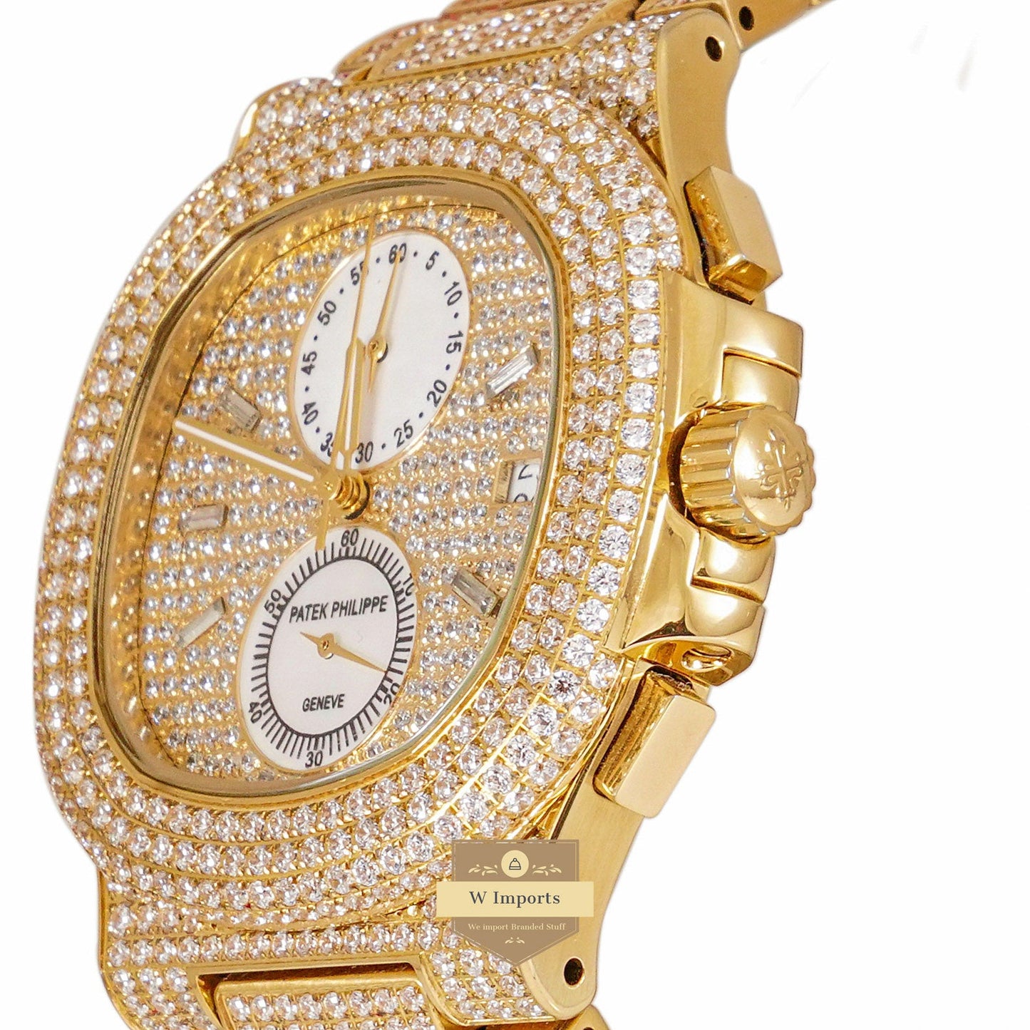 LATEST COLLECTION CHRONOGRAPH ALL YELLOW GOLD STONE WATCH