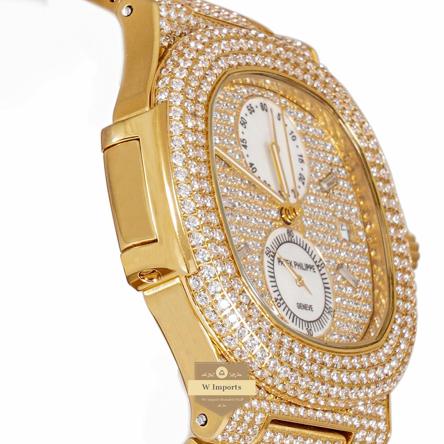 LATEST COLLECTION CHRONOGRAPH ALL YELLOW GOLD STONE WATCH
