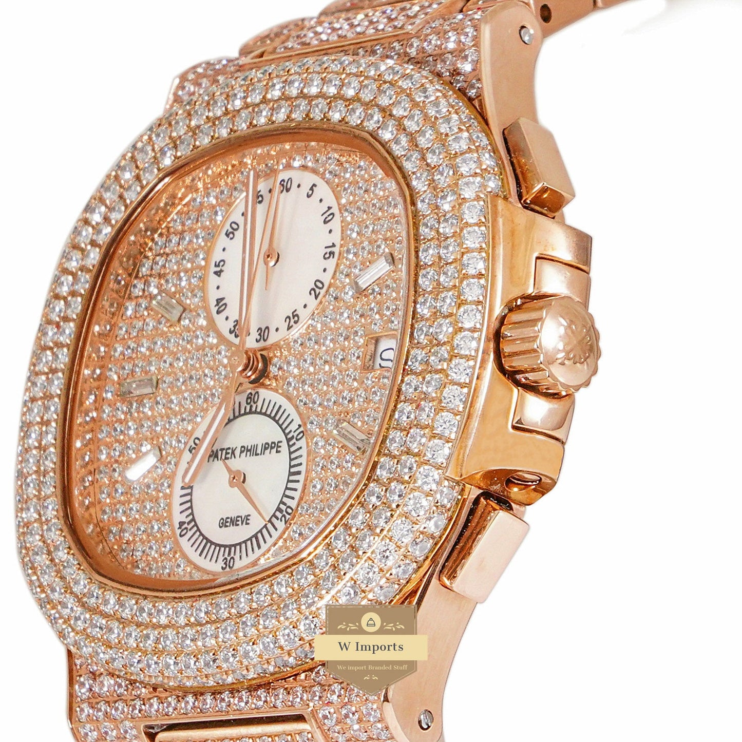 LATEST COLLECTION CHRONOGRAPH ALL ROSE GOLD STONE WATCH