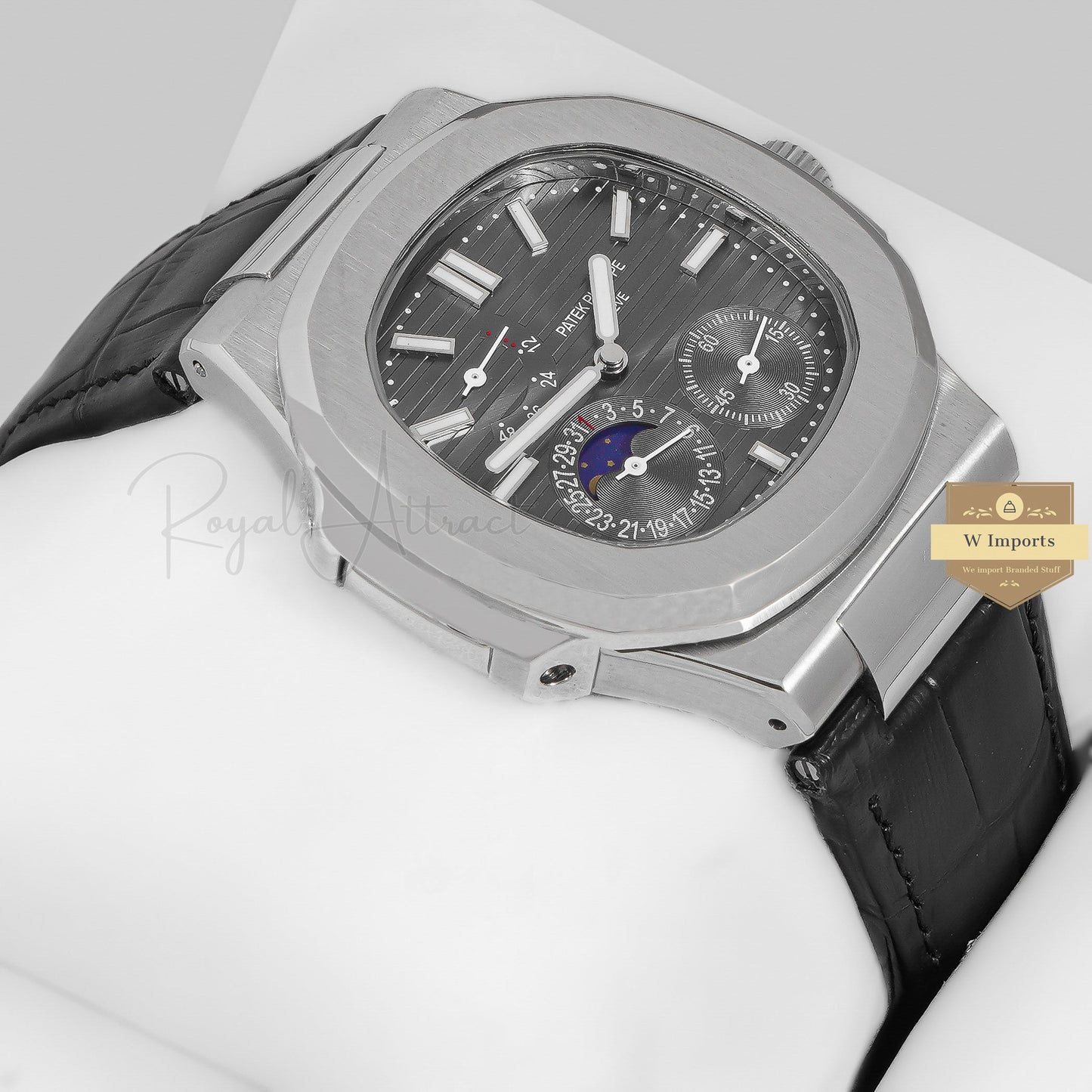 LATEST COLLECTION SILVER CASE WITH CHARCIAL GRAY DIAL & LEATHER STRAP