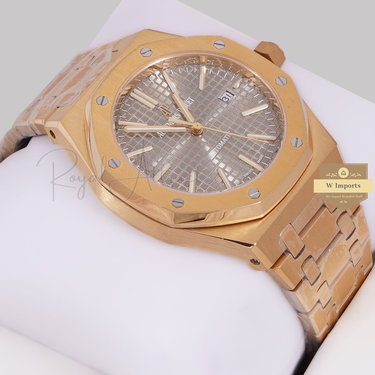 LATEST COLLECTION YELLOW GOLD WITH GRAY DIAL CHAIN WATCH