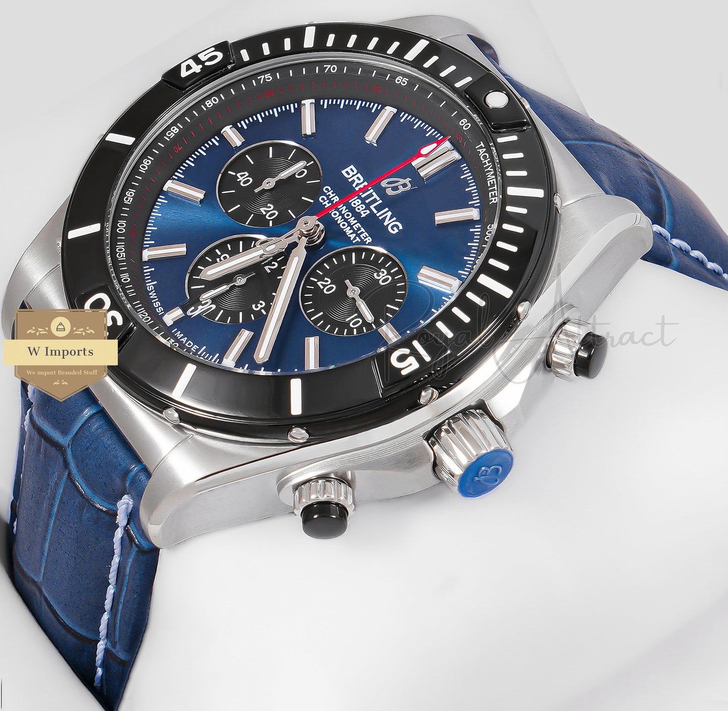 LATEST COLLECTION CHRONOGRAPH SILVER WITH BLUE DIAL AND LEATHER STRAP