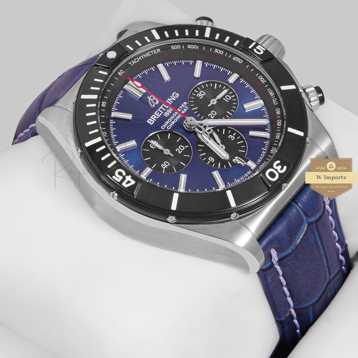 LATEST COLLECTION CHRONOGRAPH SILVER WITH BLUE DIAL AND LEATHER STRAP