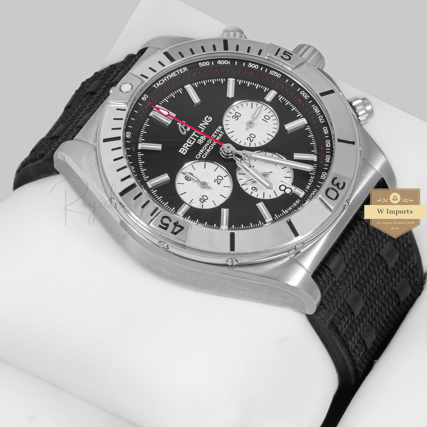 LATEST COLLECTION CHRONOGRAPH SILVER WITH BLACK DIAL AND PVC STRAP