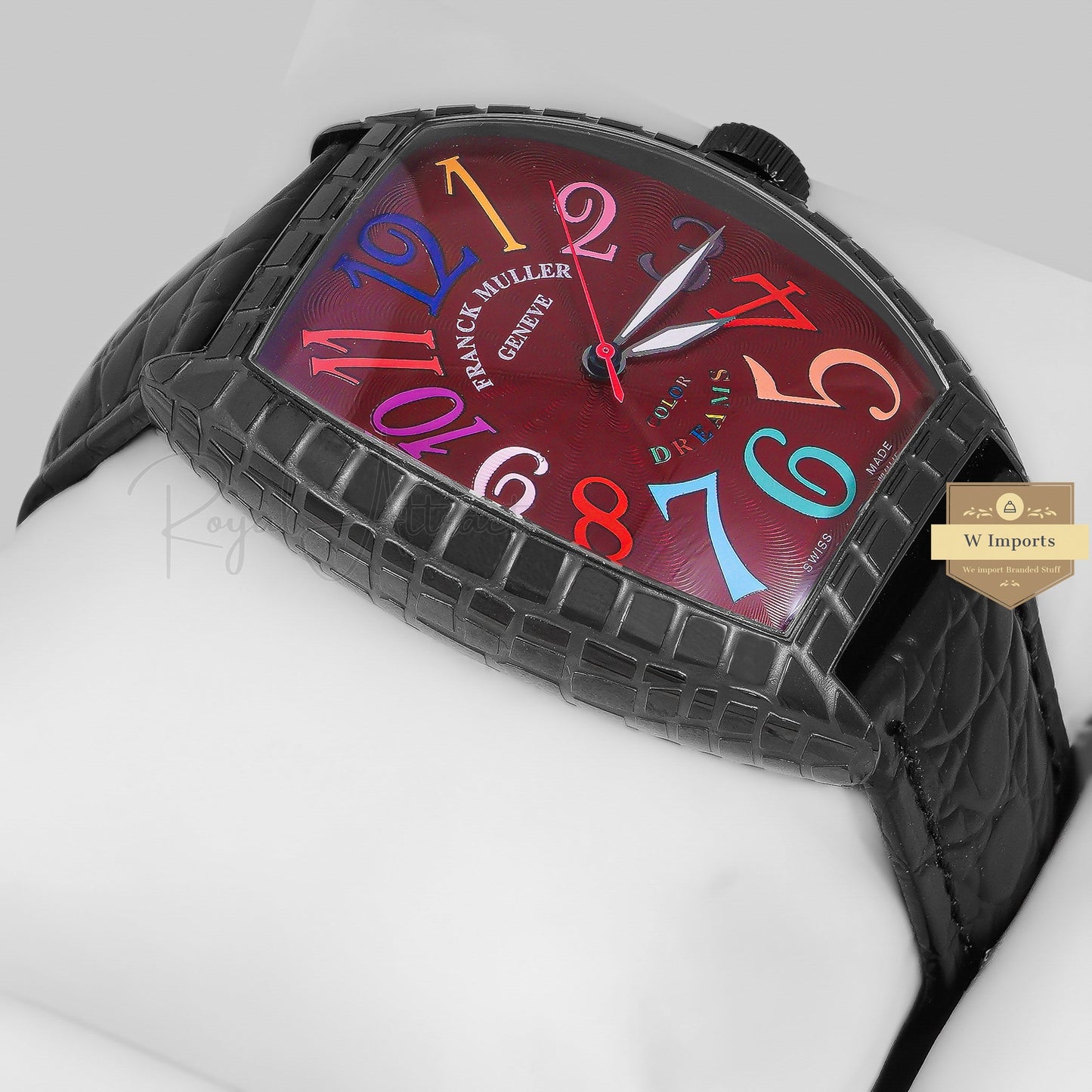 LATEST COLLECTION BLACK CASE WITH MAROON DIAL AND BLACK LEATHER STRAP