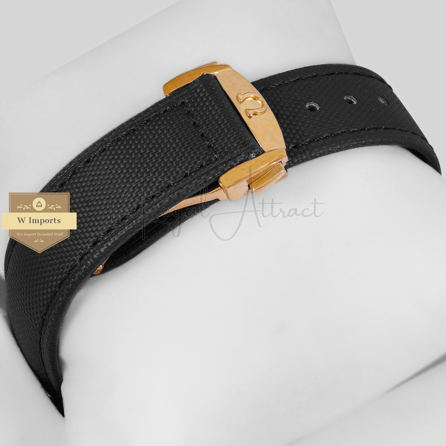 LATEST COLLECTION CHRONOGRAPH YELLOW GOLD CASE WITH BLACK DIAL AND LEATHER STRAP