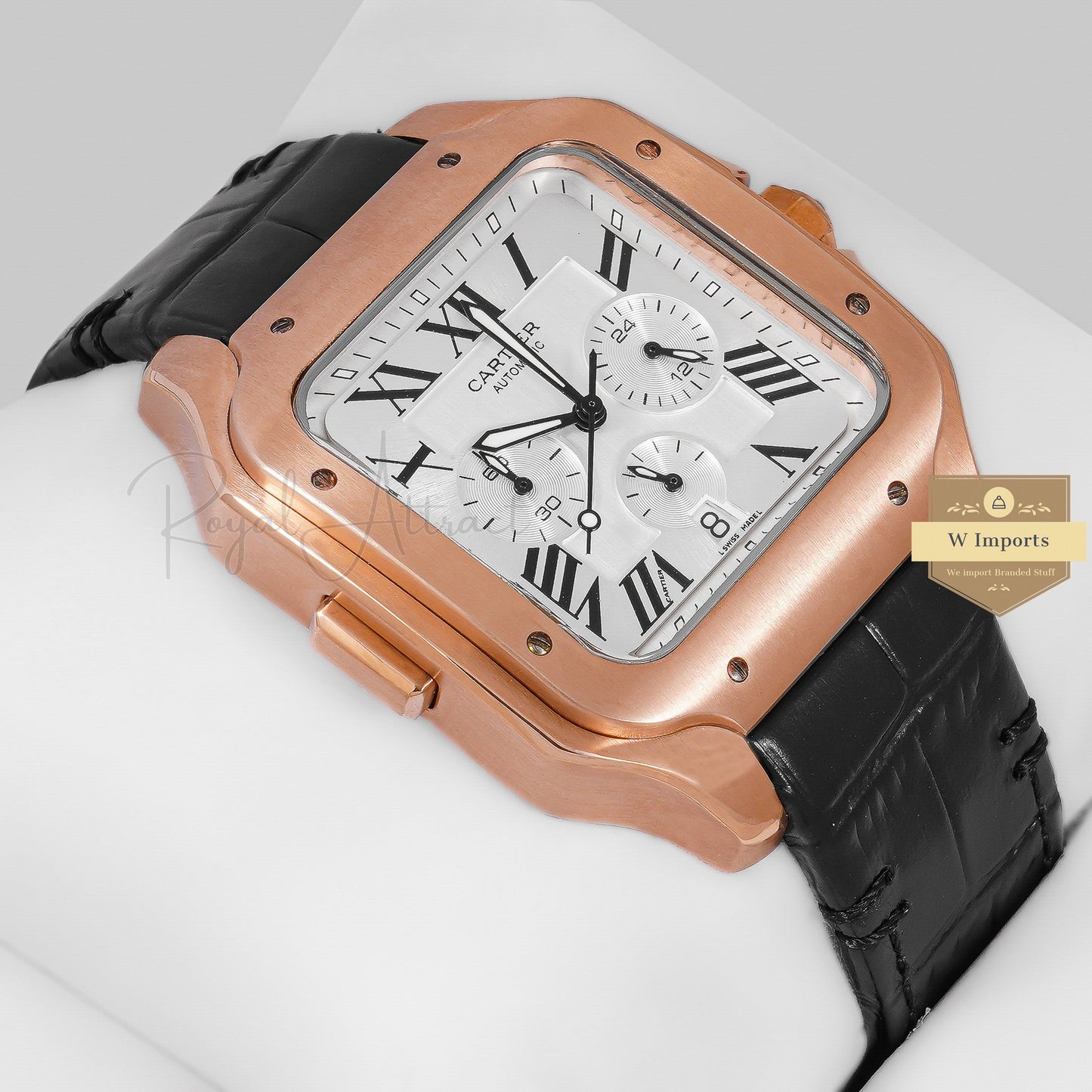 Latest Collection Chronograph Rose Gold Case With Silver Dial Strap Watch
