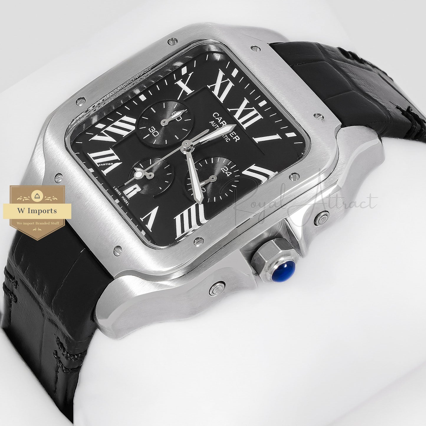 Latest Collection Chronograph Silver Case With Black Dial Strap Watch