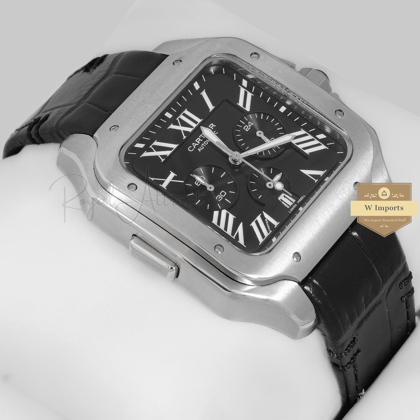 Latest Collection Chronograph Silver Case With Black Dial Strap Watch