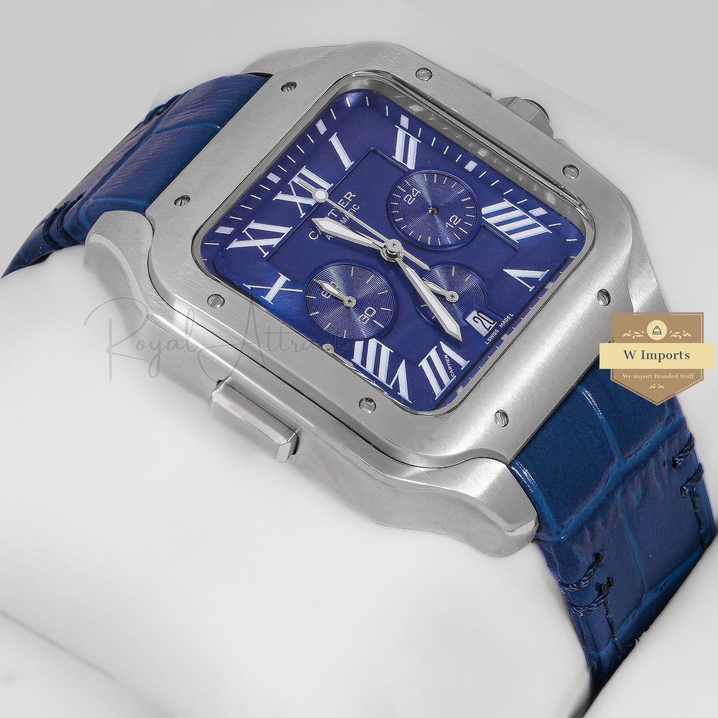 Latest Collection Chronograph Silver Case With Blue Dial Strap Watch