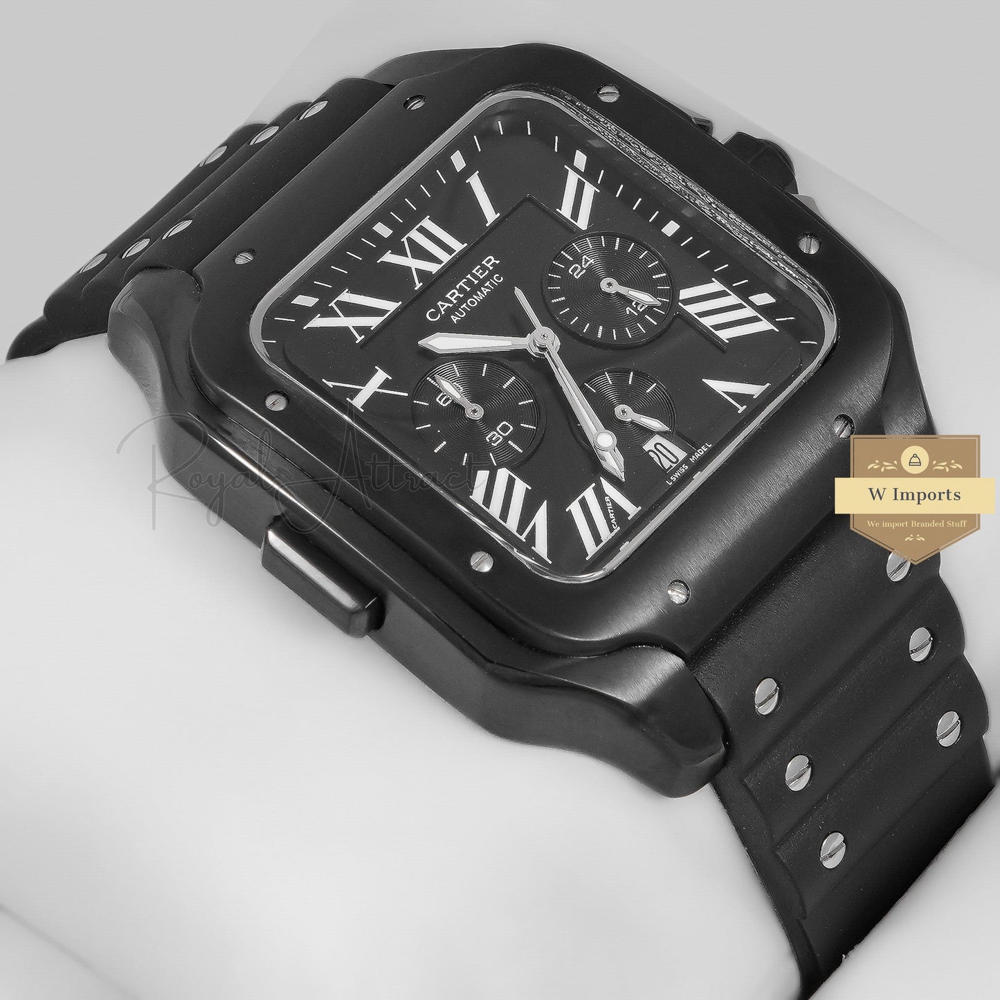 Latest Collection Chronograph All Black Case With Dial Rubber Strap Watch