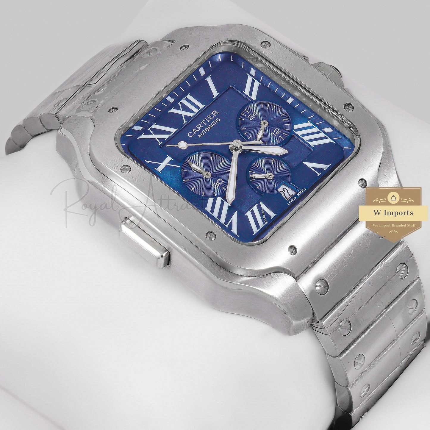 Latest Collection Chronograph Silver With Blue Dial Chain Watch