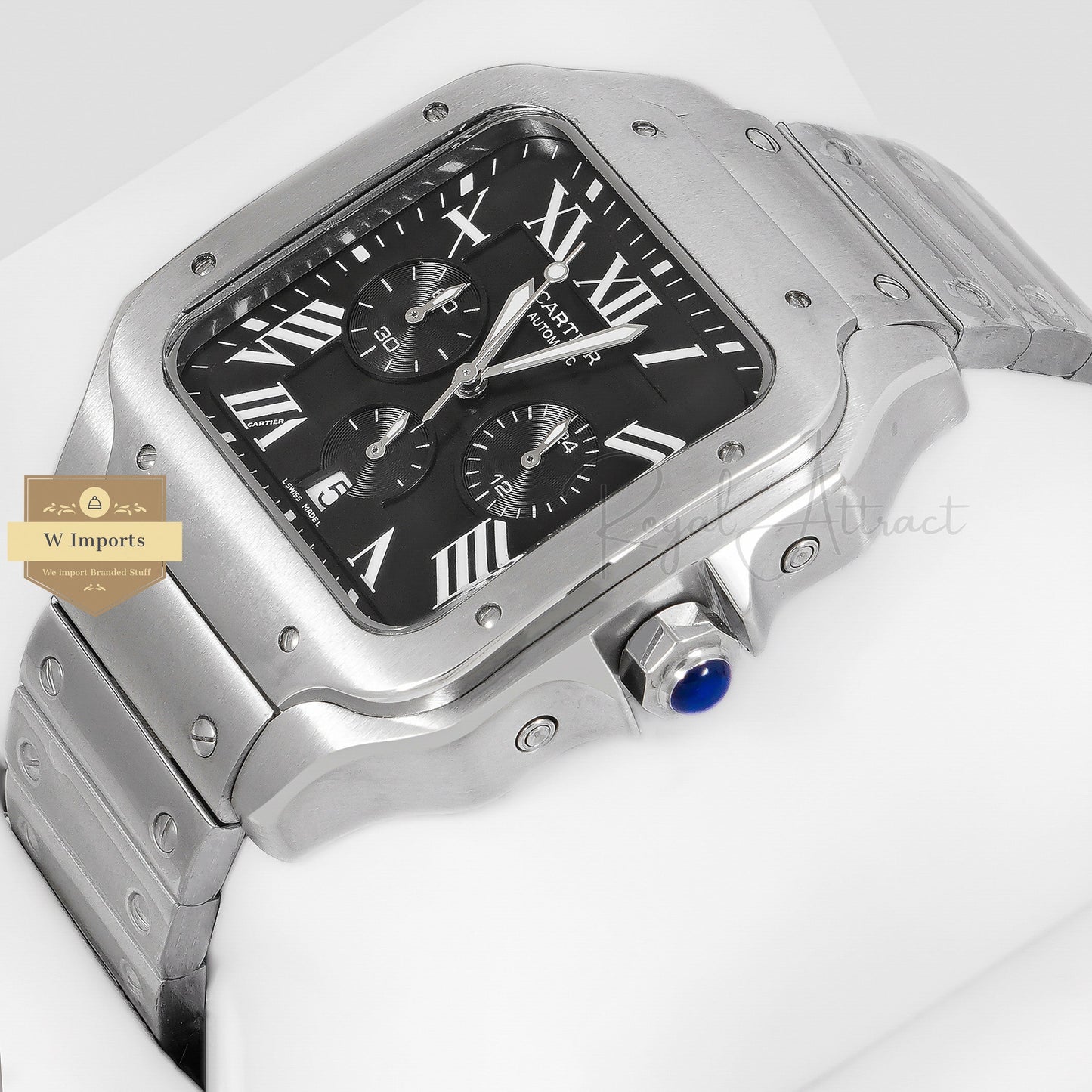 Latest Collection Chronograph Silver With Black Dial Chain Watch
