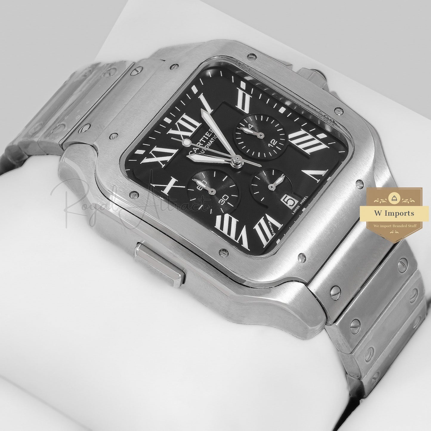 Latest Collection Chronograph Silver With Black Dial Chain Watch