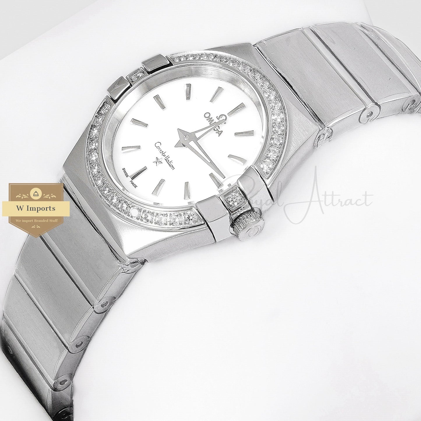 Latest Collection Silver With White Dial Stone Bezel Ladies Watch
