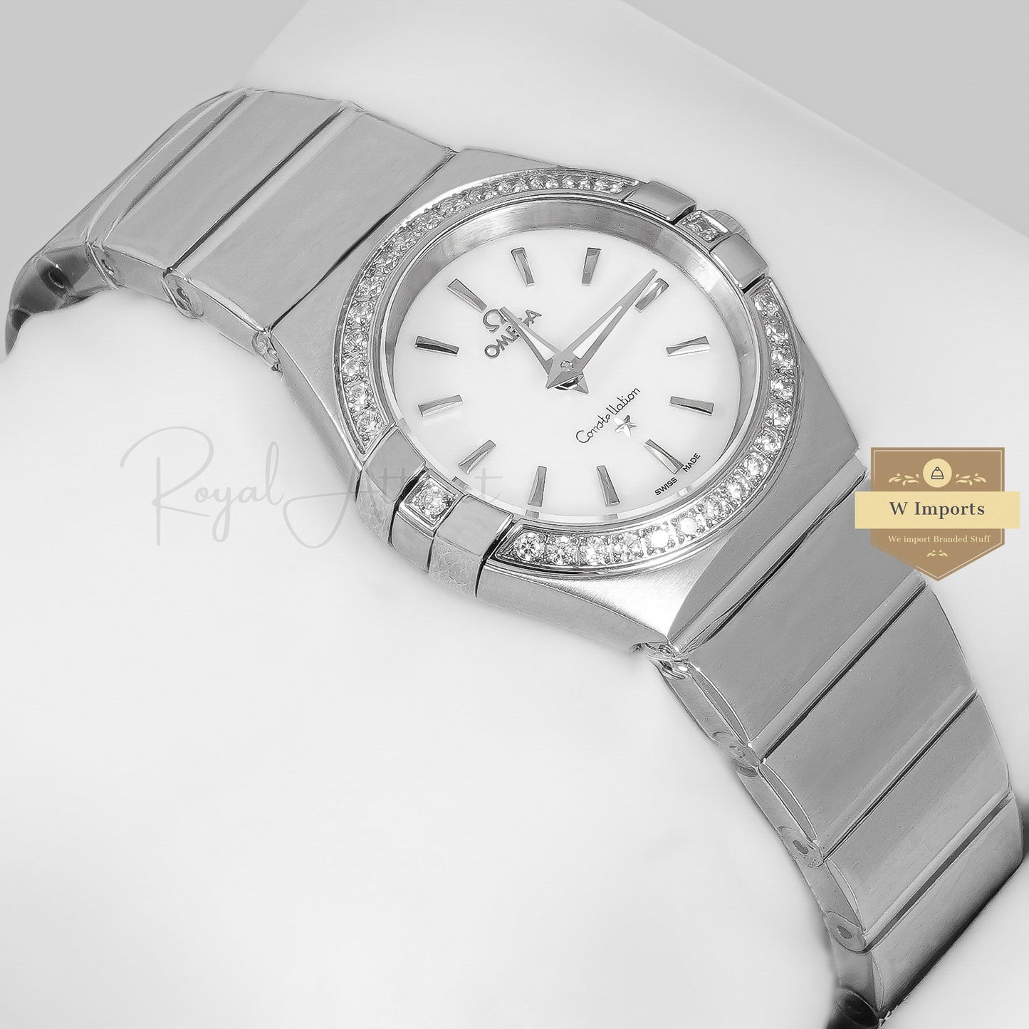 Latest Collection Silver With White Dial Stone Bezel Ladies Watch