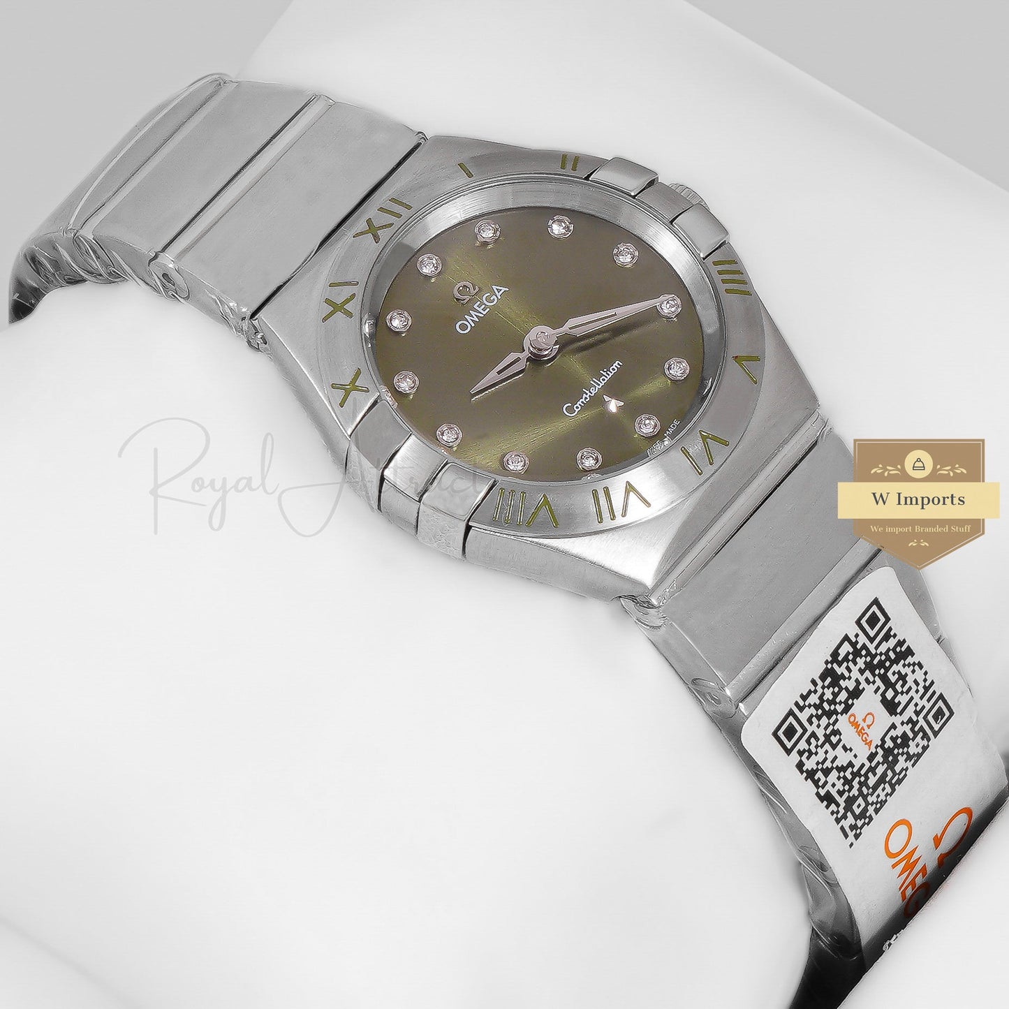 Latest Collection Silver With Green Dial Stone Figure Ladies Watch
