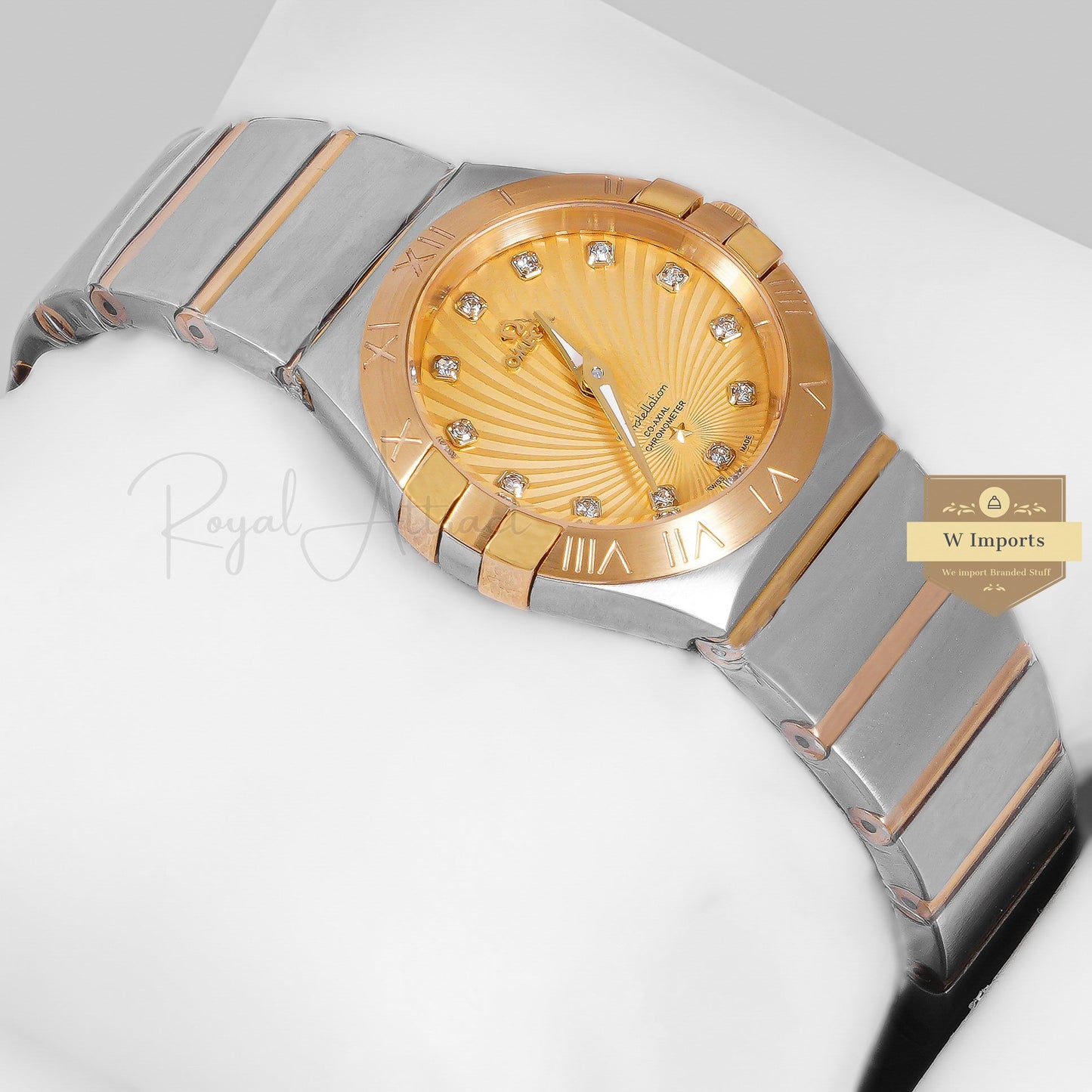 Latest Collection Two Tone Yellow Gold With Dial Stone Figure Ladies Watch