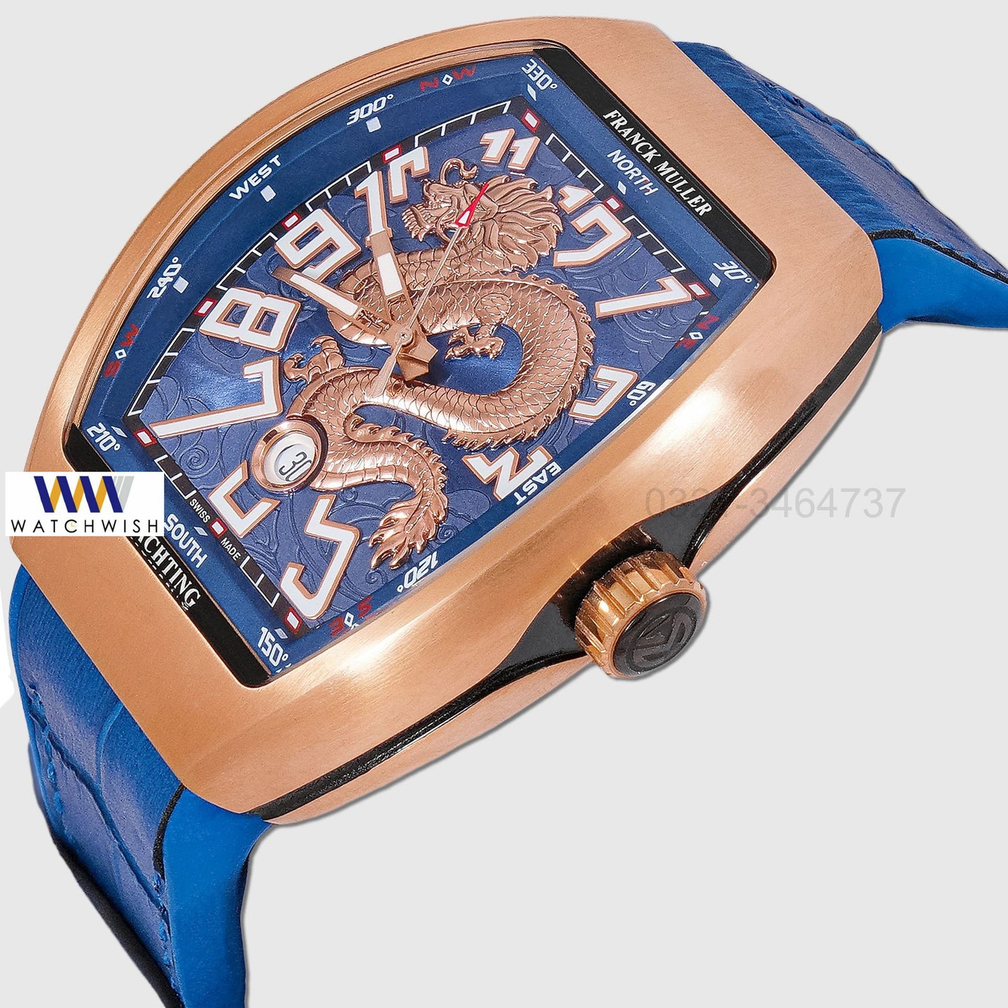 LATEST COLLECTION DRAGON DIAL ROSE GOLD CASE WITH BLUE PVC STRAP