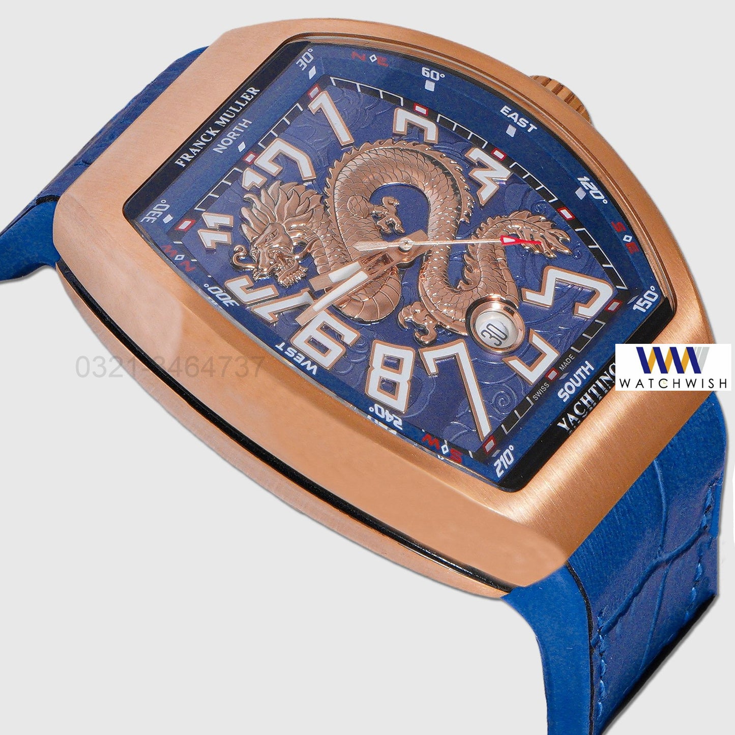 LATEST COLLECTION DRAGON DIAL ROSE GOLD CASE WITH BLUE PVC STRAP