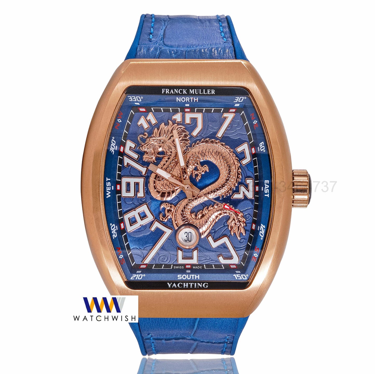 LATEST COLLECTION DRAGON DIAL ROSE GOLD CASE WITH BLUE PVC STRAP