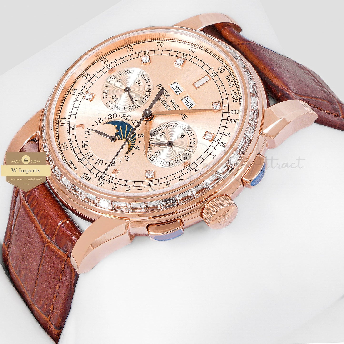 LATEST COLLECTION CHRONOGRAPH ROSE GOLD CASE WITH DIAL DIAL & LEATHER STRAP