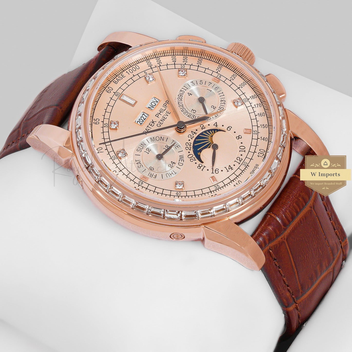 LATEST COLLECTION CHRONOGRAPH ROSE GOLD CASE WITH DIAL DIAL & LEATHER STRAP