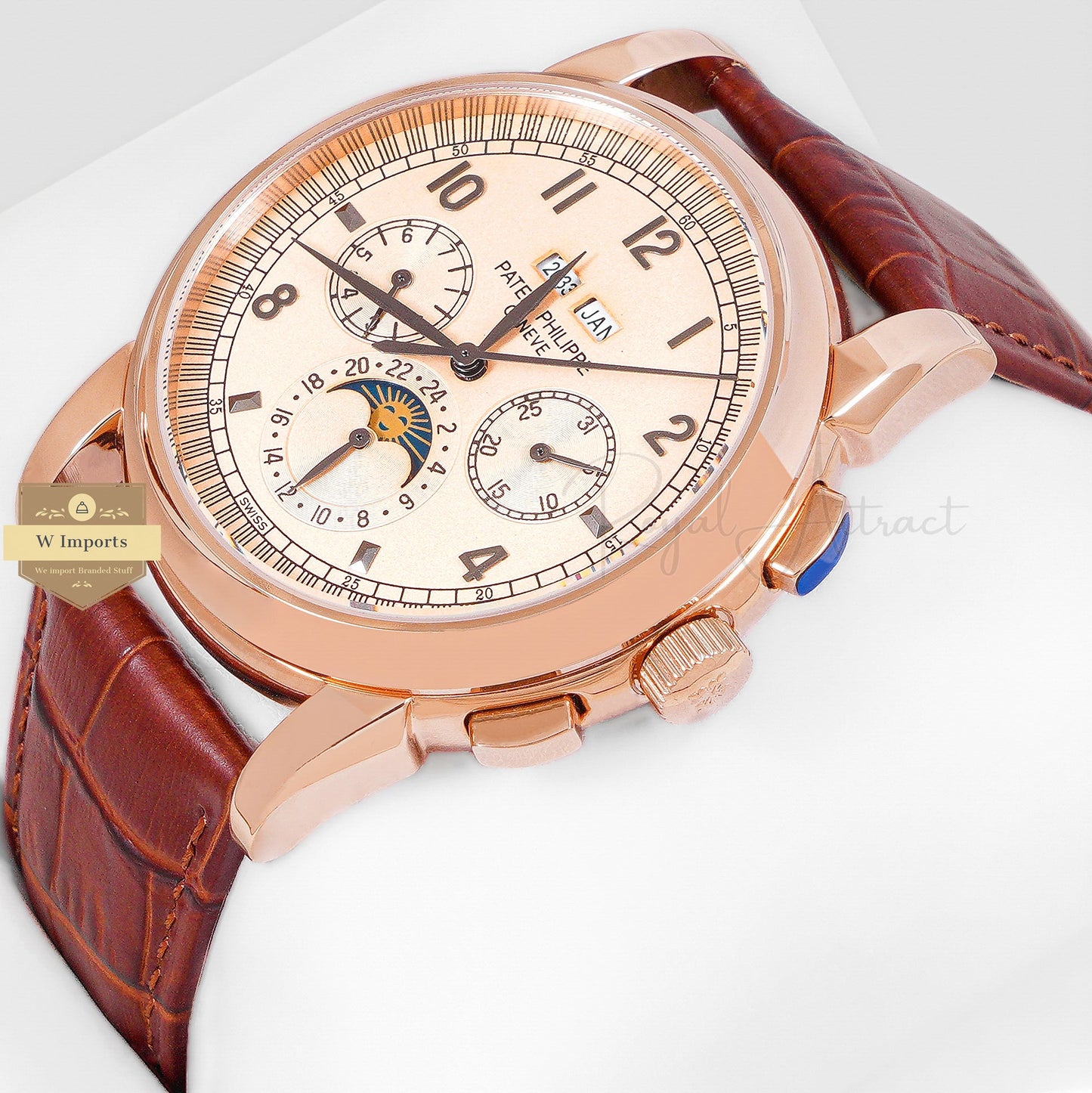 LATEST COLLECTION CHRONOGRAPH ROSE GOLD CASE WITH WITH DIAL & BROWN LEATHER STRAP