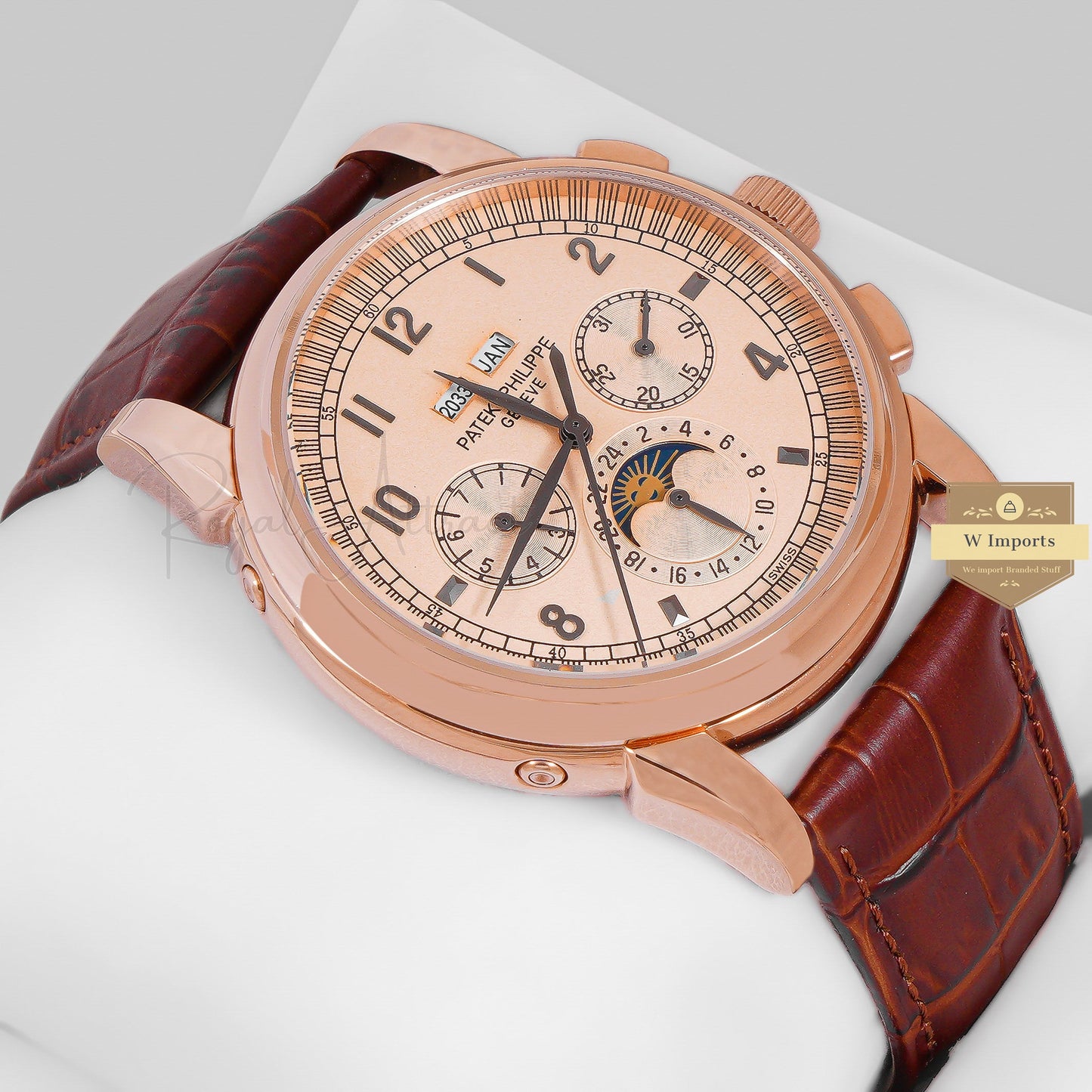 LATEST COLLECTION CHRONOGRAPH ROSE GOLD CASE WITH WITH DIAL & BROWN LEATHER STRAP