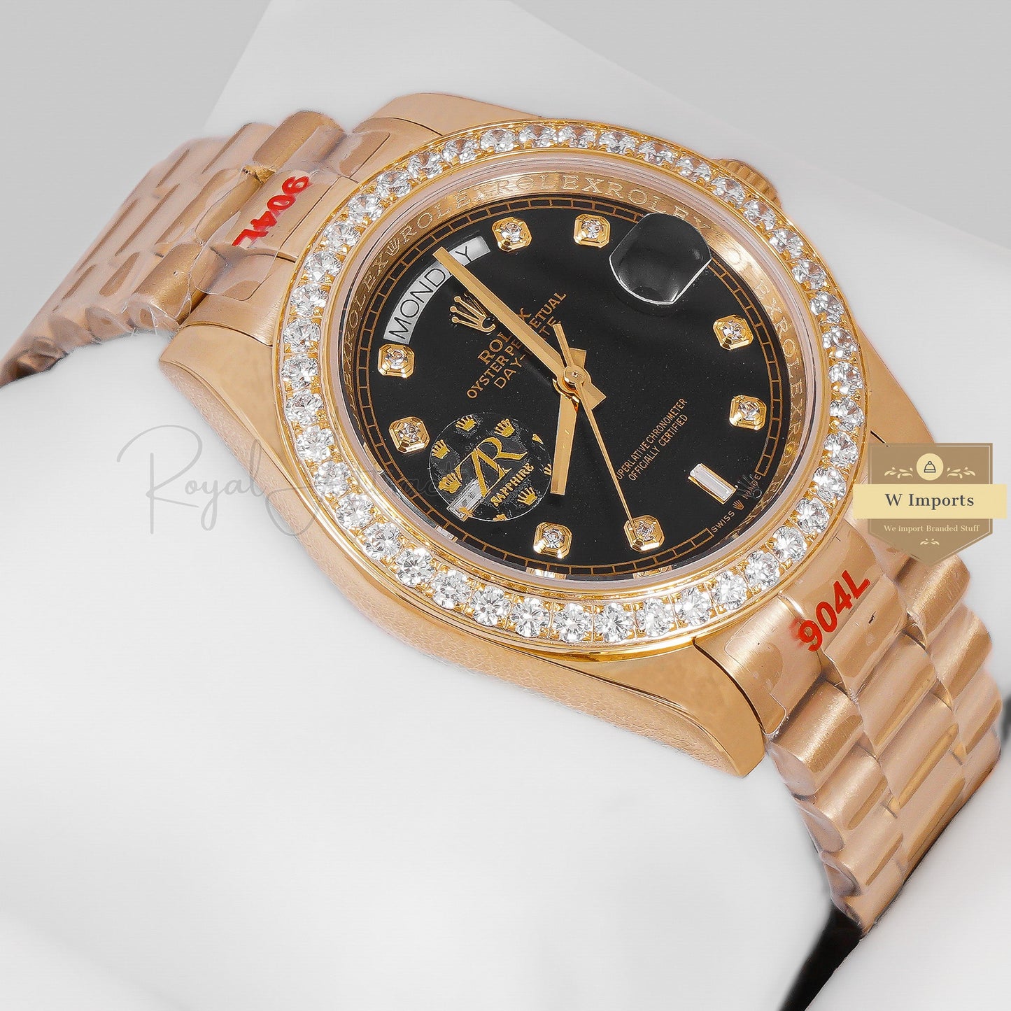 LATEST COLLECTION 40 YELLOW GOLD WITH BLACK DIAL STONE BEZEL AUTOMATIC WATCH ZR FACTORY