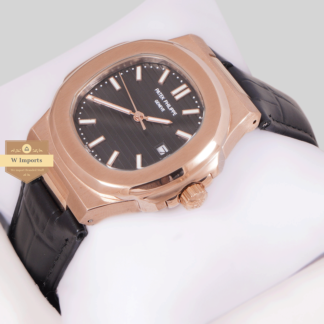 Latest Collection Rose Gold Case With Black Dial & Leather Strap