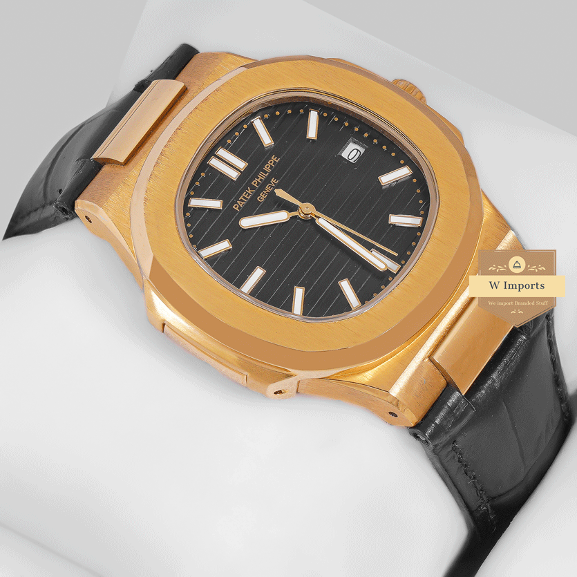 Latest Collection Yellow Gold Case With Black Dial & Leather Strap