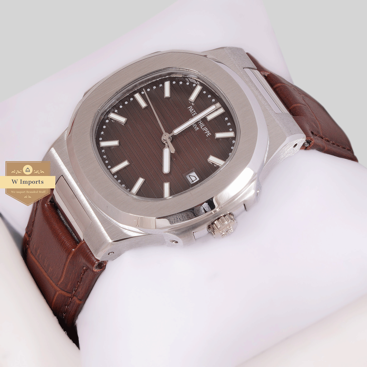 Latest Collection Silver Case With Brown Dial & Leather Strap