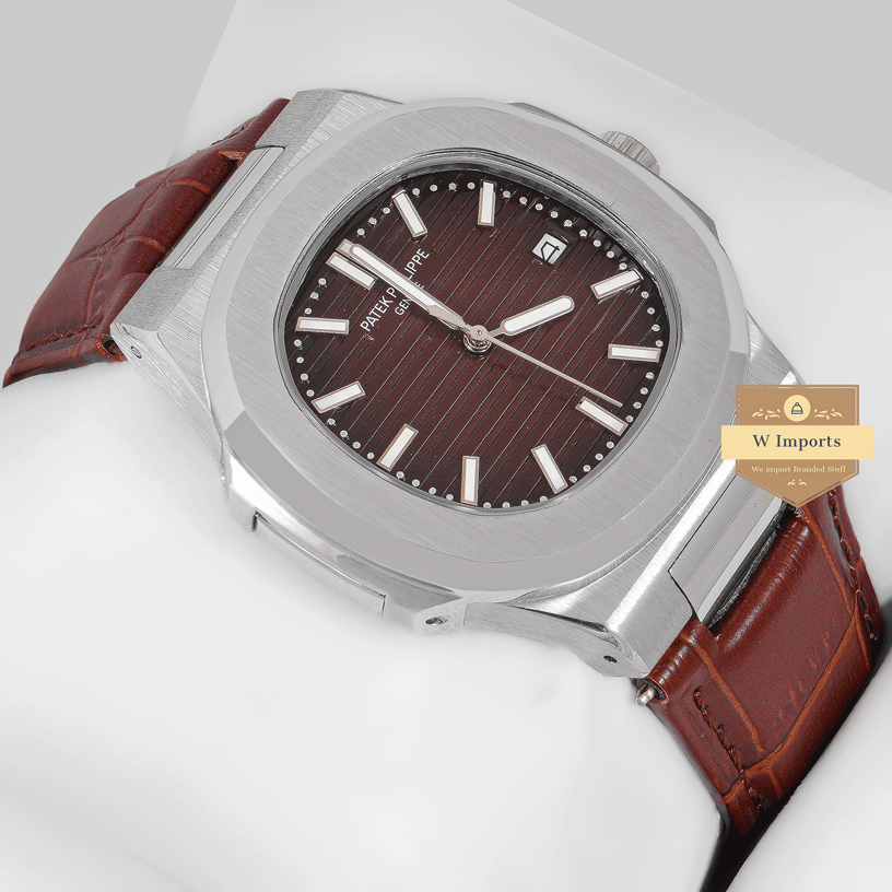 Latest Collection Silver Case With Brown Dial & Leather Strap