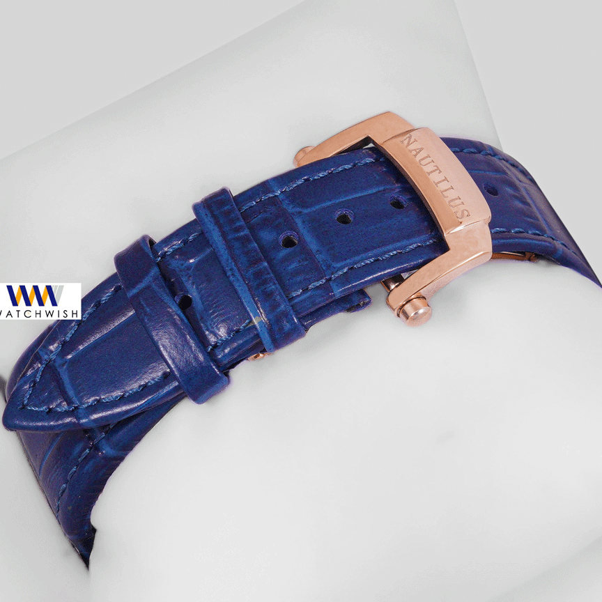 Latest Collection Rose Gold Case With Blue Dial & Leather Strap