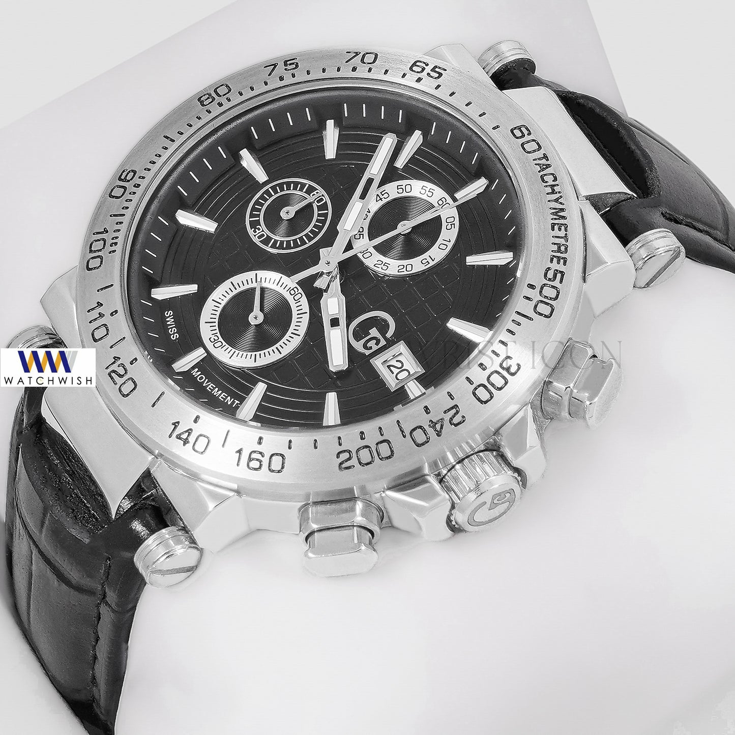 LATEST COLLECTION CHRONOGRAPH SILVER CASE WITH BLACK DIAL & LEATHER STRAP