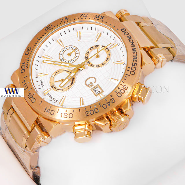 LATEST COLLECTION CHRONOGRAPH YELLOW GOLD CASE WITH WHITE DIAL CHAIN WATCH