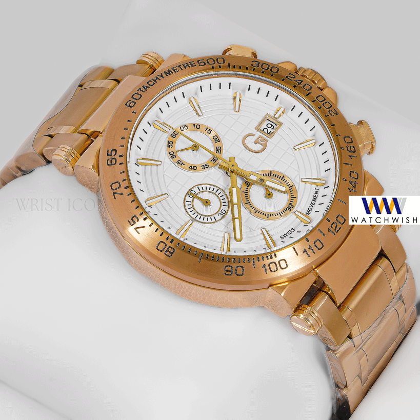 LATEST COLLECTION CHRONOGRAPH YELLOW GOLD CASE WITH WHITE DIAL CHAIN WATCH