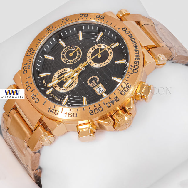 LATEST COLLECTION CHRONOGRAPH YELLOW GOLD CASE WITH BLACK DIAL CHAIN WATCH