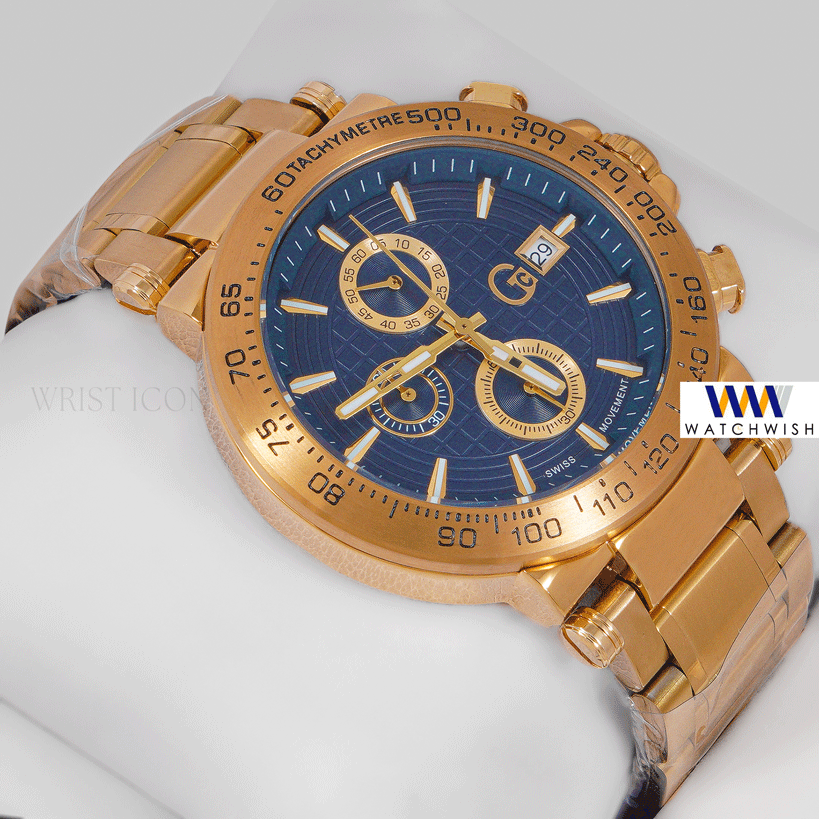 LATEST COLLECTION CHRONOGRAPH YELLOW GOLD CASE WITH BLUE DIAL CHAIN WATCH