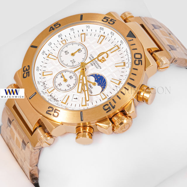 LATEST COLLECTION CHRONOGRAPH YELLOW GOLD CASE WITH WHITE DIAL CHAIN WATCH