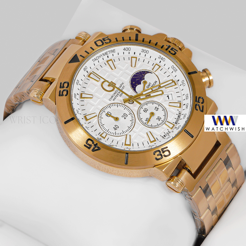 LATEST COLLECTION CHRONOGRAPH YELLOW GOLD CASE WITH WHITE DIAL CHAIN WATCH