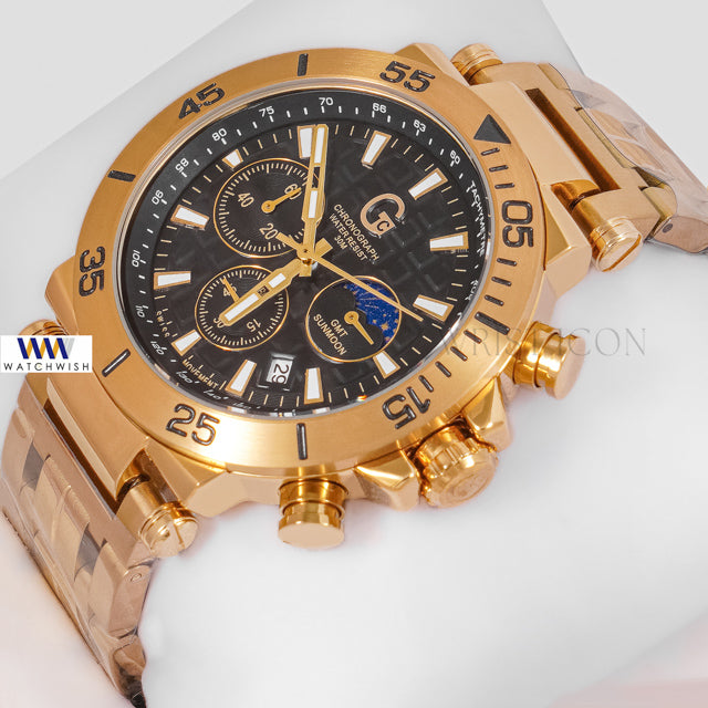 LATEST COLLECTION CHRONOGRAPH YELLOW GOLD CASE WITH BLACK DIAL CHAIN WATCH