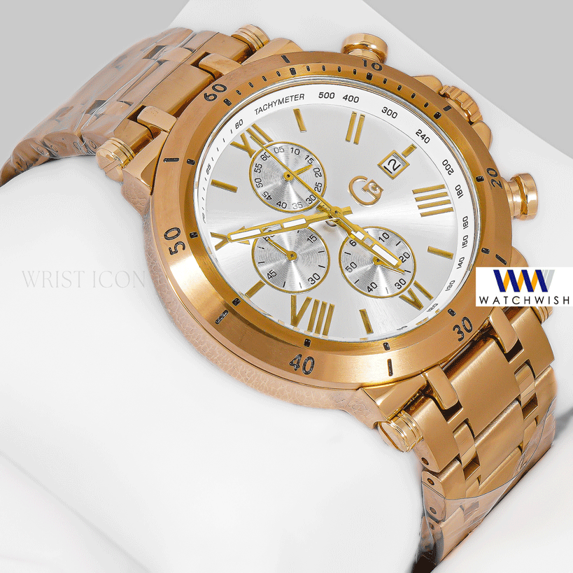 LATEST COLLECTION CHRONOGRAPH YELLOW GOLD WITH WHITE DIAL CHAIN WATCH