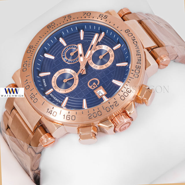 LATEST COLLECTION CHRONOGRAPH ROSE GOLD WITH BLUE DIAL CHAIN WATCH